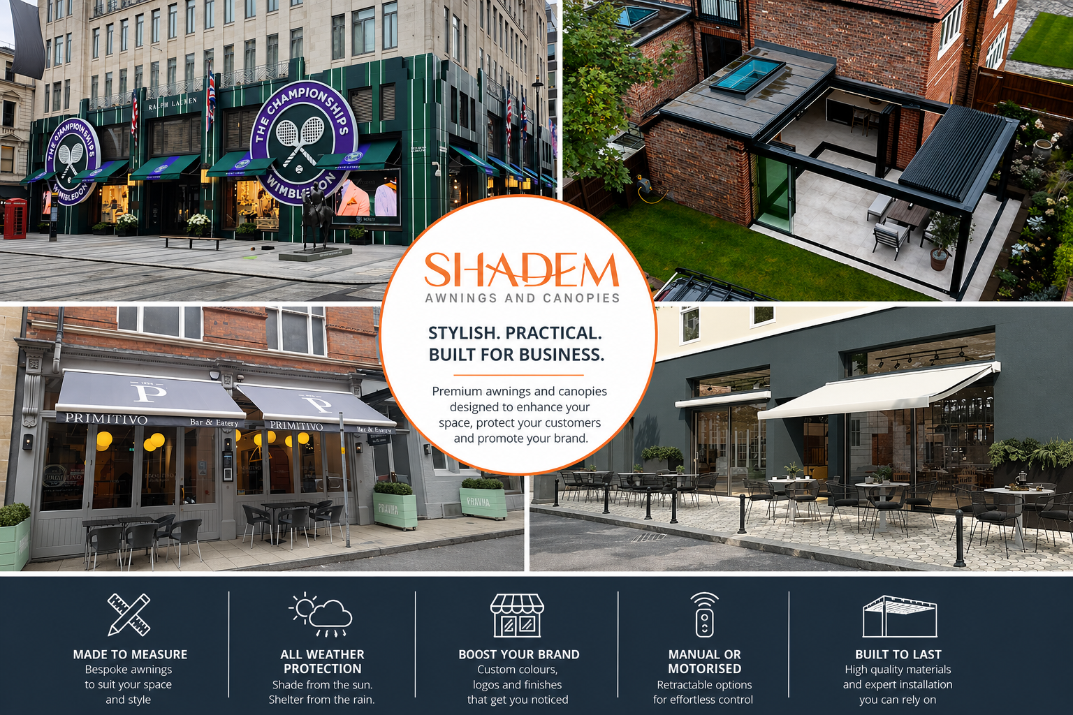 Several styles of awnings